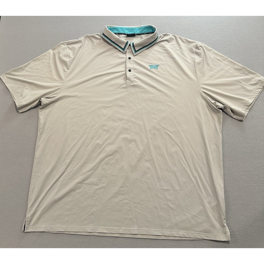 PXG Golf Polo Mens 3XL Beige Teal Performance Stretch Parsons Xtreme Golf Shirt